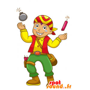 Pirata de la mascota, en el tradicional vestido amarillo y rojo - MASFR029687 - Mascotte 2D / 3D