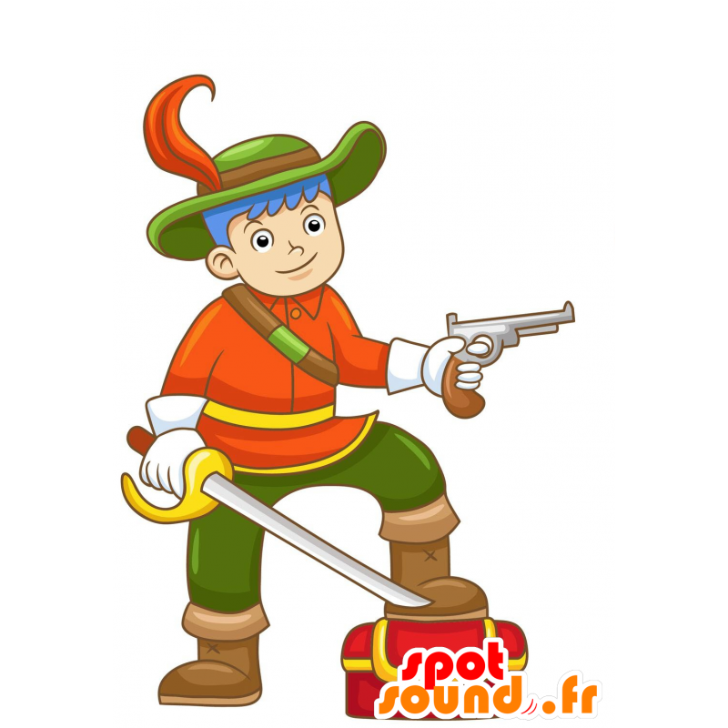 Mascotte de soldat en tenue d'époque rouge et verte - MASFR029689 - Mascottes 2D/3D