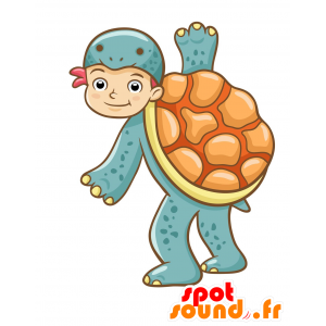 Mascotte de tortue bleue, rouge et jaune - MASFR029697 - Mascottes 2D/3D