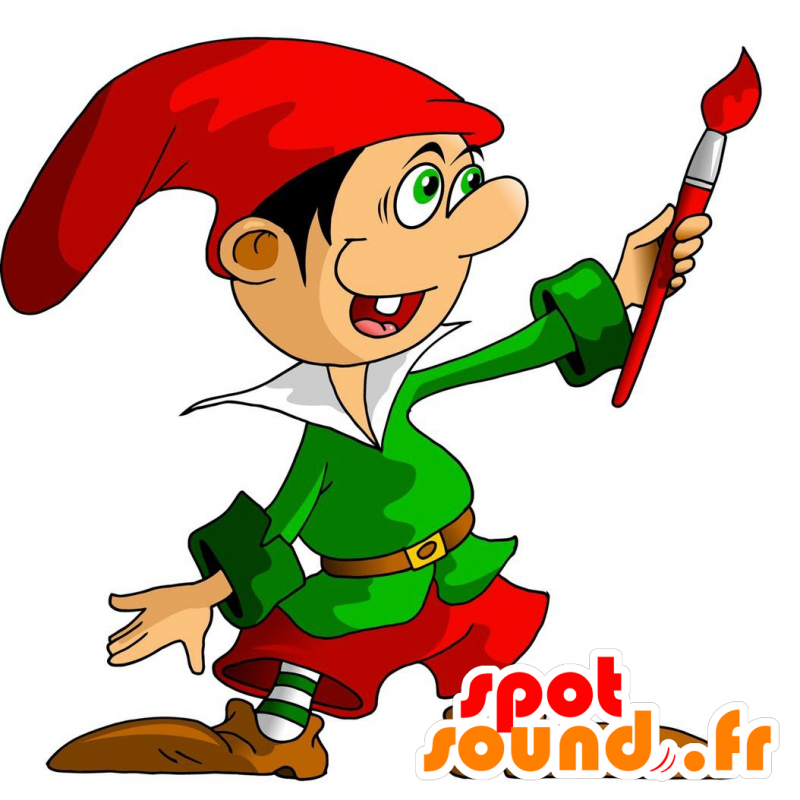 Mascotte de nain, de lutin, habillé en vert et rouge - MASFR029699 - Mascottes 2D/3D