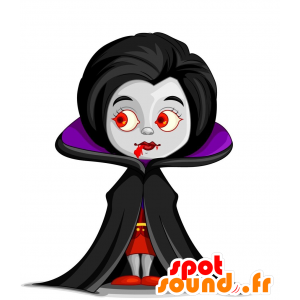 Vampyr kvinde maskot i rød, lilla og sort tøj - Spotsound
