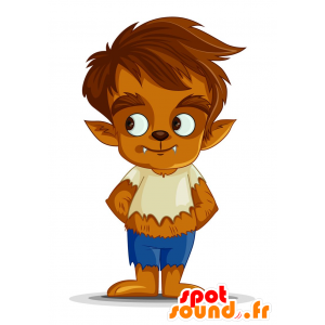Hombre lobo mascota de color marrón con dientes pequeños - MASFR029715 - Mascotte 2D / 3D