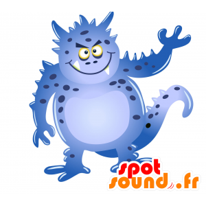 Blå monster maskot med pigge og gule øjne - Spotsound maskot
