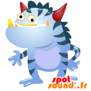 Blå monster maskot med røde horn - Spotsound maskot kostume
