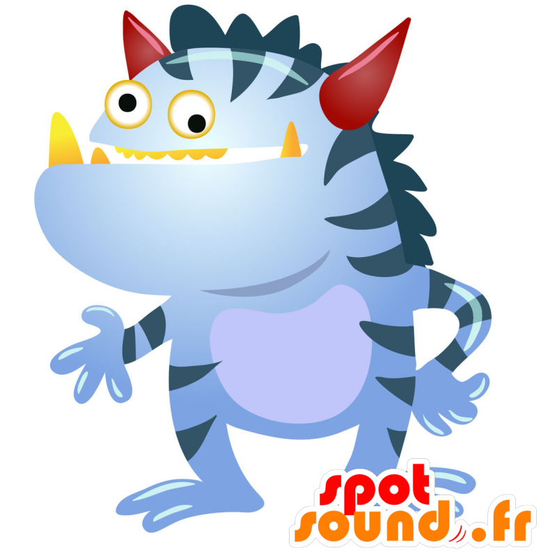 Blauw monster mascotte met rode hoorns - MASFR029733 - 2D / 3D Mascottes