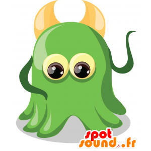 Mascota monstruo verde con cuernos amarillos - MASFR029736 - Mascotte 2D / 3D