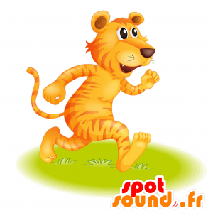 Arancio e giallo tigre mascotte, peloso e divertimento - MASFR029750 - Mascotte 2D / 3D