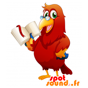 Mascotte de perroquet rouge, jaune et bleu avec des lunettes - MASFR029761 - Mascottes 2D/3D