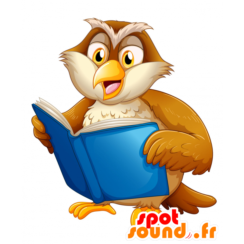 Mascot brunt og beige ugle, vakre fjær - MASFR029762 - 2D / 3D Mascots
