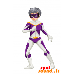 Vestido blanco y púrpura de la mascota de superhéroes - MASFR029777 - Mascotte 2D / 3D