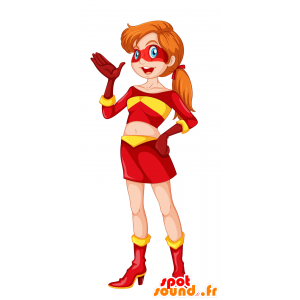 Mascot woman dressed in yellow and red superhero - MASFR029778 - 2D / 3D mascots