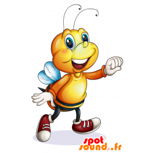 Mascot gul og svart bee, veldig smilende - MASFR029788 - 2D / 3D Mascots