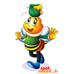 Mascotte d'abeille jaune et noire, habillée en vert et blanc - MASFR029790 - Mascottes 2D/3D