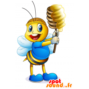 Mascot gul og svart bee med vakre blå øyne - MASFR029792 - 2D / 3D Mascots