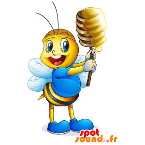 Maskot žlutá a černá včela s krásnýma modrýma očima - MASFR029792 - 2D / 3D Maskoti