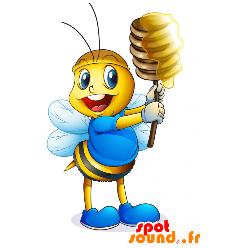 La mascota de la abeja amarillo y negro con bellos ojos azules - MASFR029792 - Mascotte 2D / 3D