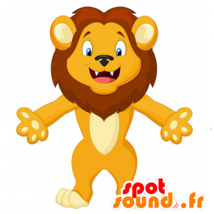 Mascota de león amarillo con una gran melena marrón - MASFR029797 - Mascotte 2D / 3D