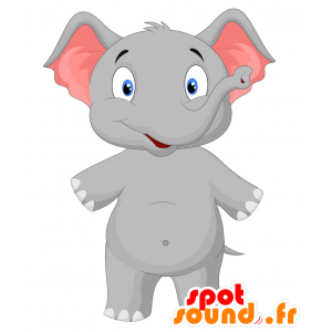 Gris de la mascota y el elefante rosa con ojos azules - MASFR029799 - Mascotte 2D / 3D