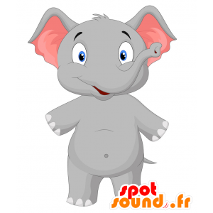 Mascotte d'éléphanteau gris et rose, avec les yeux bleus - MASFR029799 - Mascottes 2D/3D