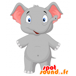 Mascotte d'éléphanteau gris et rose, avec les yeux bleus - MASFR029799 - Mascottes 2D/3D