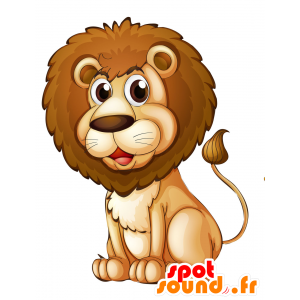 Lion mascot hairy beige and brown, realistic and cute - MASFR029803 - 2D / 3D mascots