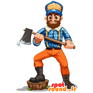 Mascot bärtiger Holzfäller, mit einem karierten Hemd - MASFR029806 - 2D / 3D Maskottchen