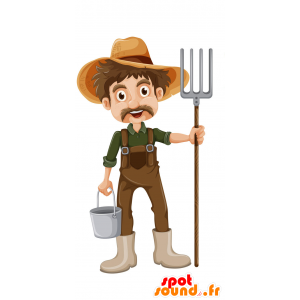Farmer mascot, with a straw hat - MASFR029807 - 2D / 3D mascots