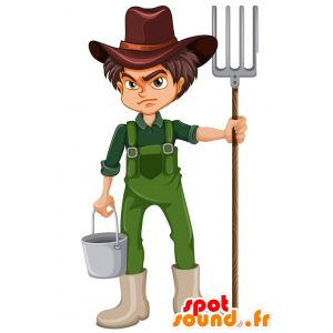 Mascota del granjero con el sombrero y el mono - MASFR029812 - Mascotte 2D / 3D