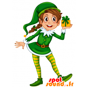 Boże Narodzenie krasnoludek maskotka zielony i żółty - MASFR029814 - 2D / 3D Maskotki