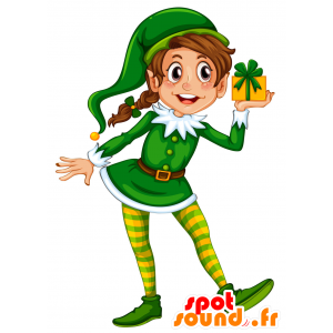 Mascotte de lutin de Noël vert et jaune - MASFR029814 - Mascottes 2D/3D