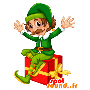 Boże Narodzenie krasnoludek maskotka zielony i żółty wąsy - MASFR029815 - 2D / 3D Maskotki