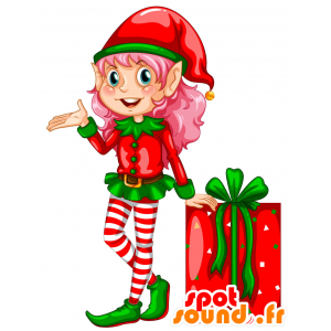 Lutine mascot with pink hair. Leprechaun mascot - MASFR029820 - 2D / 3D mascots