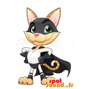 μπεζ και ροζ στολή μασκότ γάτα με ένα superhero - MASFR029821 - 2D / 3D Μασκότ
