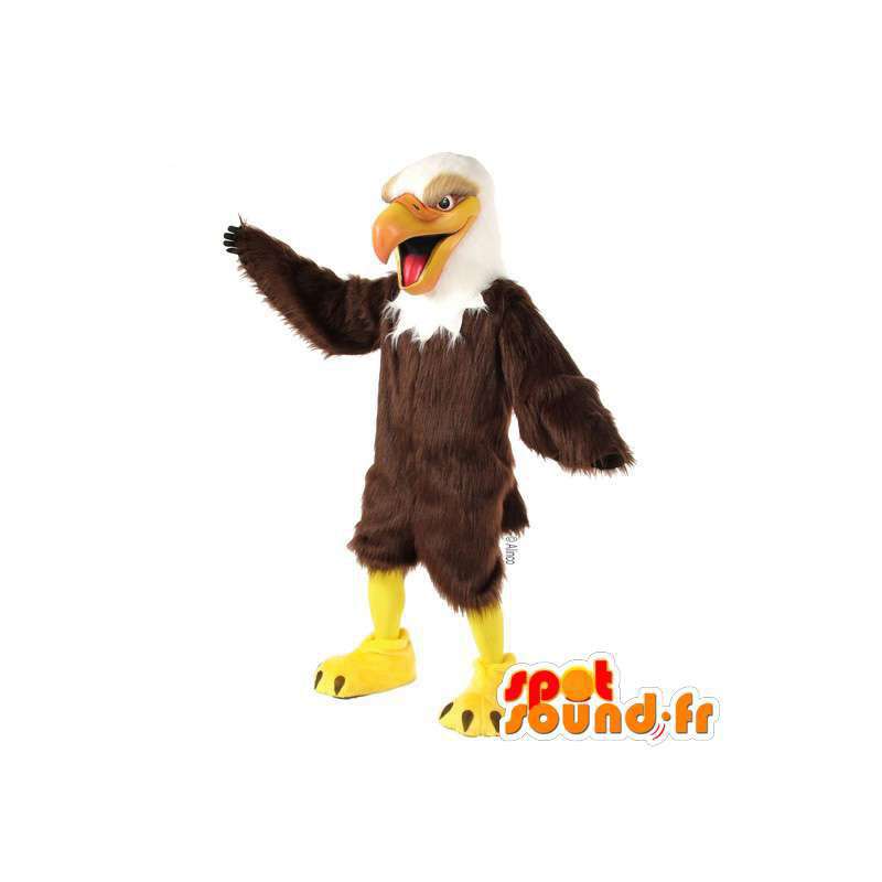 Mascotte de vautour marron et blanc tout poilu - MASFR007510 - Mascotte d'oiseaux