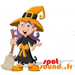 Kolorowe czarownica maskotka z fioletowymi włosami - MASFR029839 - 2D / 3D Maskotki