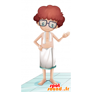 Mascotte de garçon à lunettes avec une serviette de bain - MASFR029842 - Mascottes 2D/3D