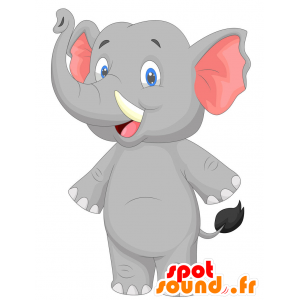 Gris de la mascota y el elefante rosa. mascota del elefante - MASFR029843 - Mascotte 2D / 3D