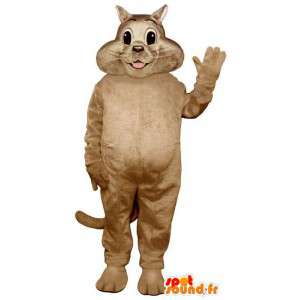 Beige kat mascotte, glimlachend - MASFR007512 - Cat Mascottes