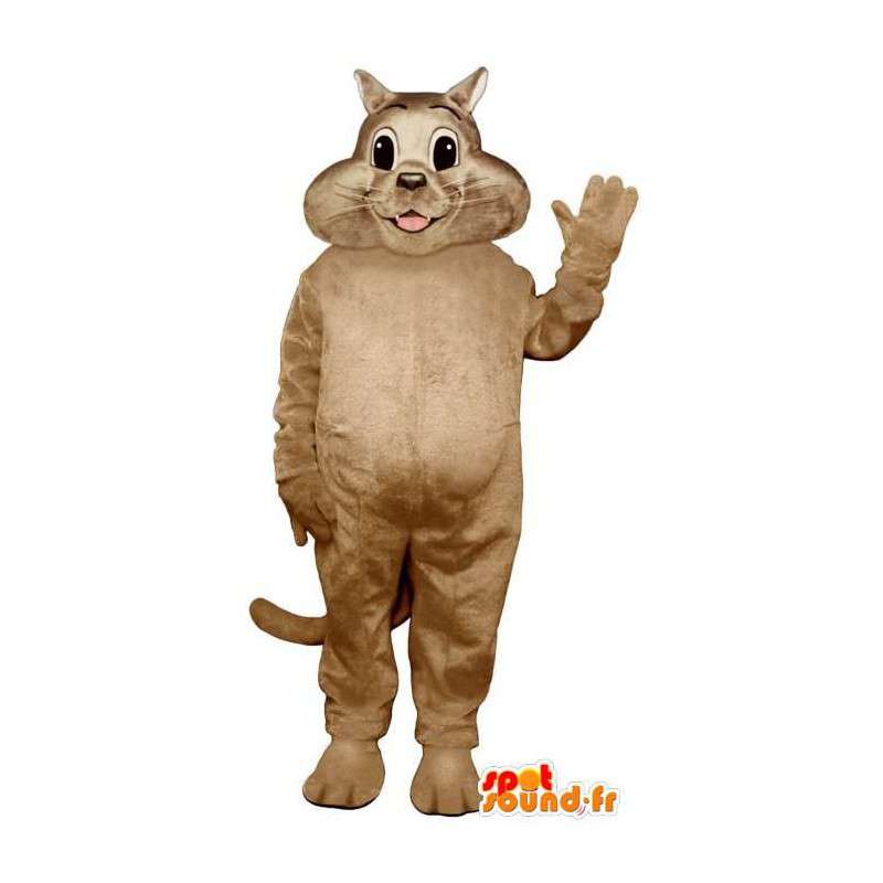 Beige kat mascotte, glimlachend - MASFR007512 - Cat Mascottes