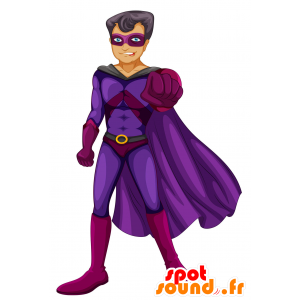 La mascota de superhéroes vestida de púrpura, con un cabo - MASFR029850 - Mascotte 2D / 3D