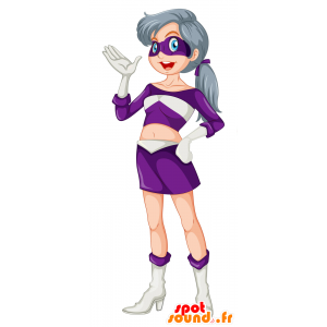 Mascota de la mujer superhéroe vestido de púrpura y blanco - MASFR029851 - Mascotte 2D / 3D