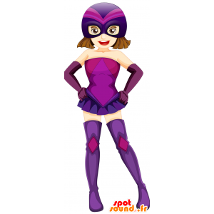 Mascotte de super-héros, de femme, en tenue violette et rose - MASFR029854 - Mascottes 2D/3D