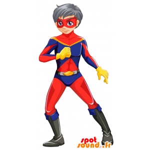 Mascotte de super-héros avec une combinaison rouge et bleue - MASFR029856 - Mascottes 2D/3D