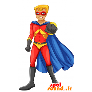 Mascotte supereroe con un grande mantello blu - MASFR029860 - Mascotte 2D / 3D
