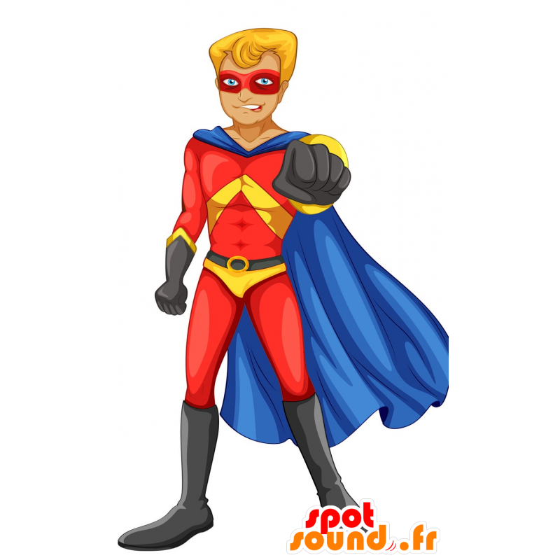 Mascotte de super-héros avec une grande cape bleue - MASFR029860 - Mascottes 2D/3D