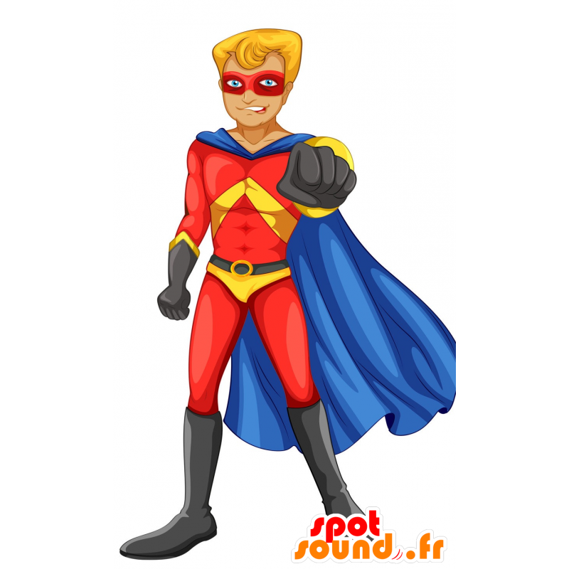 Mascotte supereroe con un grande mantello blu - MASFR029860 - Mascotte 2D / 3D