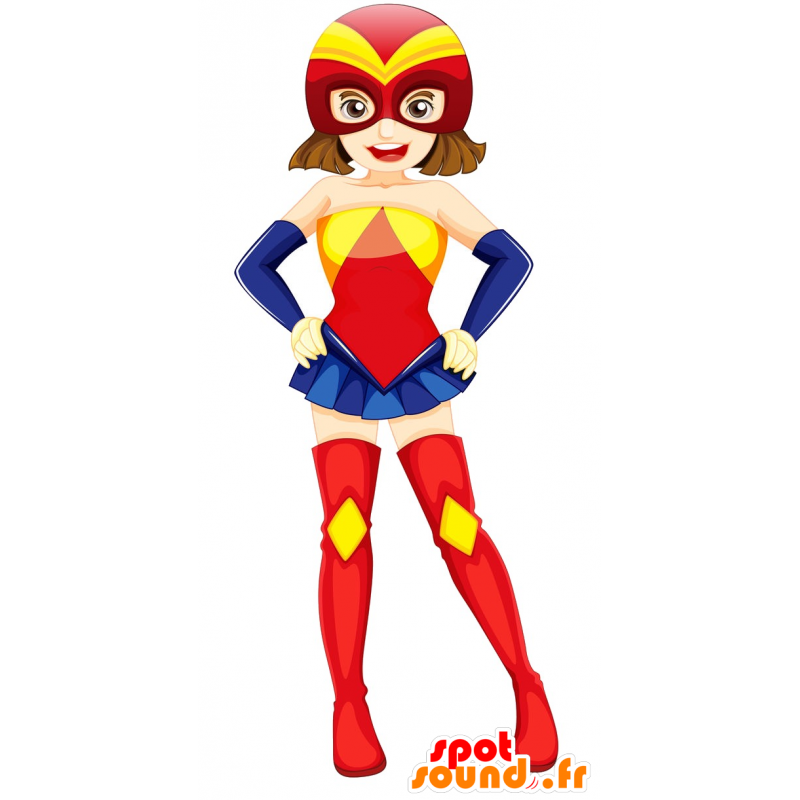 Sexet og farverig superhelt kvindelig maskot - Spotsound maskot Sexet og farverig superhelt kvindelig maskot - Spotsound maskot