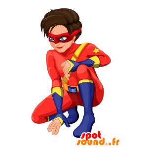 Superhjälte maskot med en röd och blå kombination - Spotsound