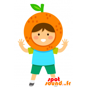 Mascot Kind mit einem riesigen orangefarbenen auf dem Kopf - MASFR029867 - 2D / 3D Maskottchen