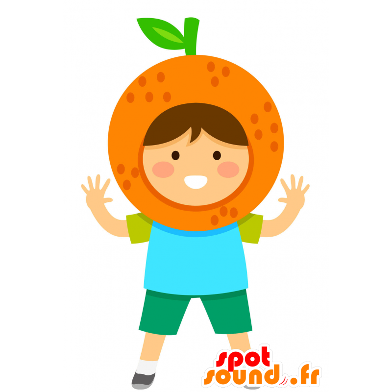 Μασκότ παιδί με ένα γιγαντιαίο πορτοκάλι στο κεφάλι - MASFR029867 - 2D / 3D Μασκότ